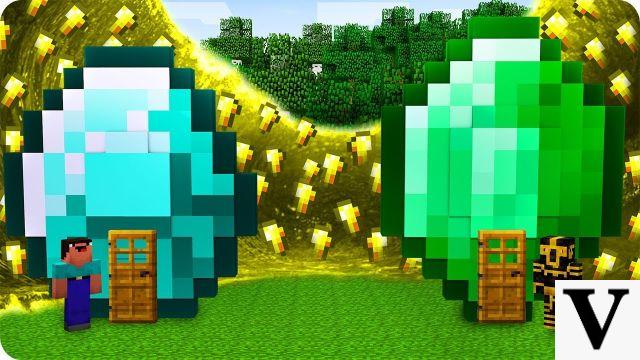 Comparação entre esmeraldas e diamantes no minecraft