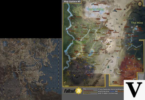 O tamanho dos mapas nos jogos Fallout 4 e Fallout 76